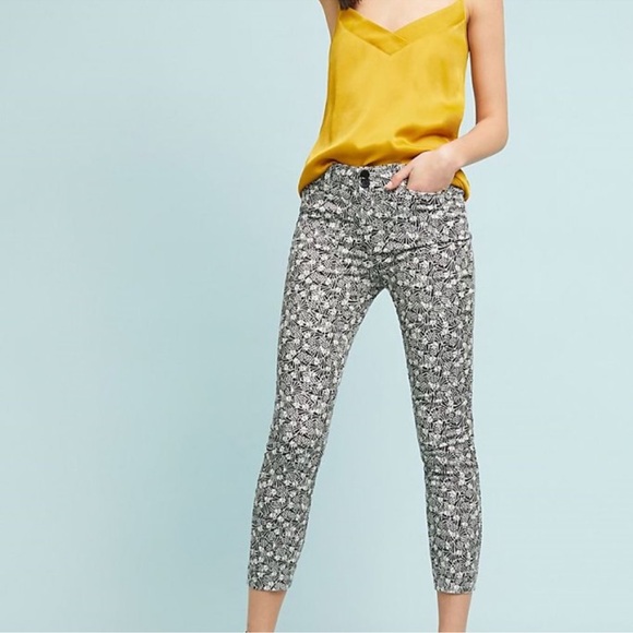 Anthropologie Bowery Pineapple Print Cropped Jeans Sz 16R XL Stretchy Comfort - Picture 2 of 11